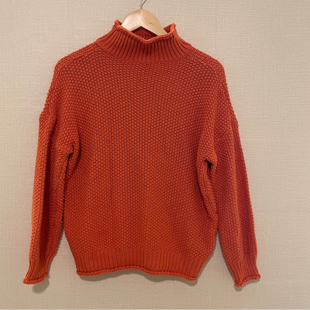 Orange oversized mock neck sweater. Size small